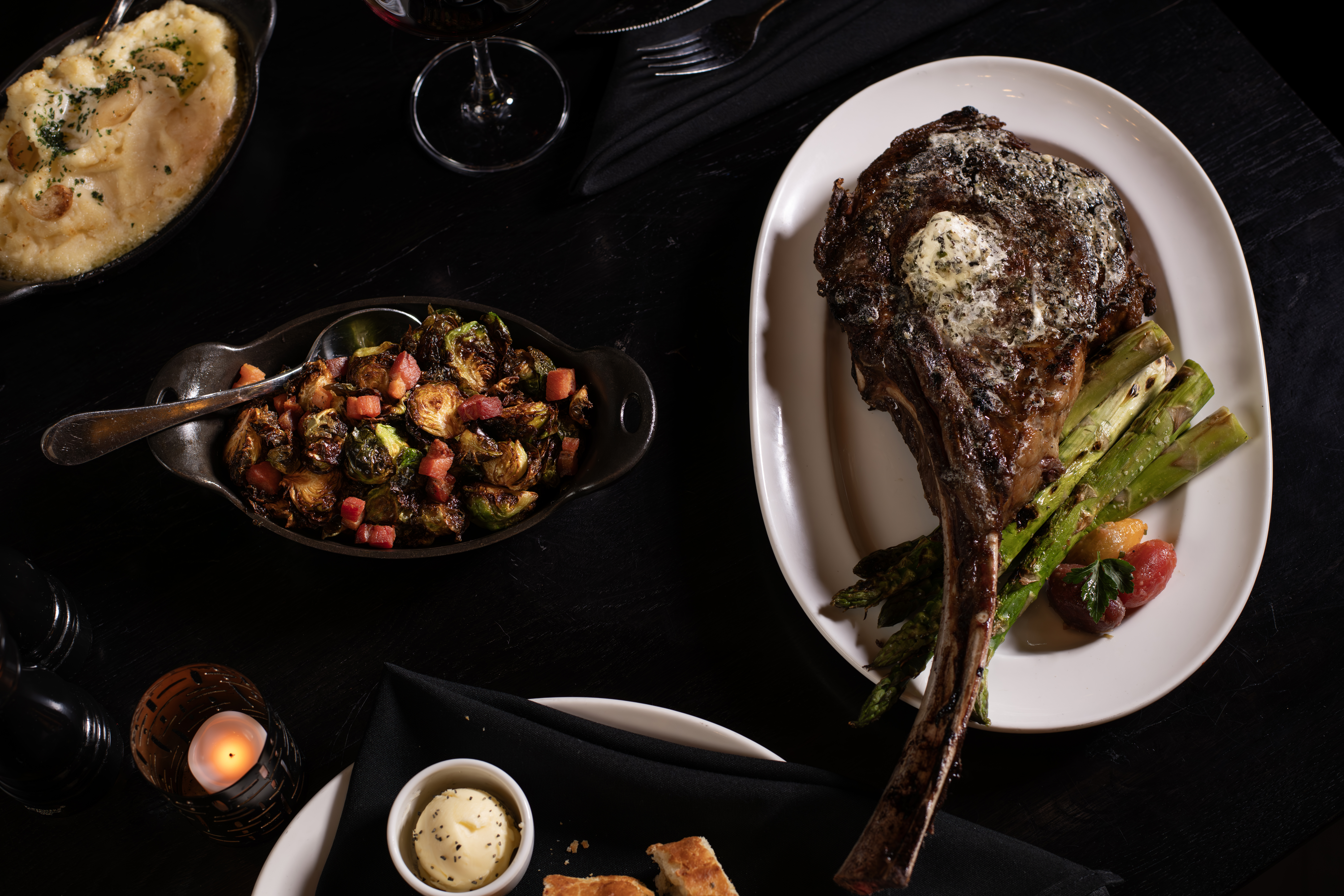 Porterhouse Steak with Brussel sprouts and garlic mashed potatoes