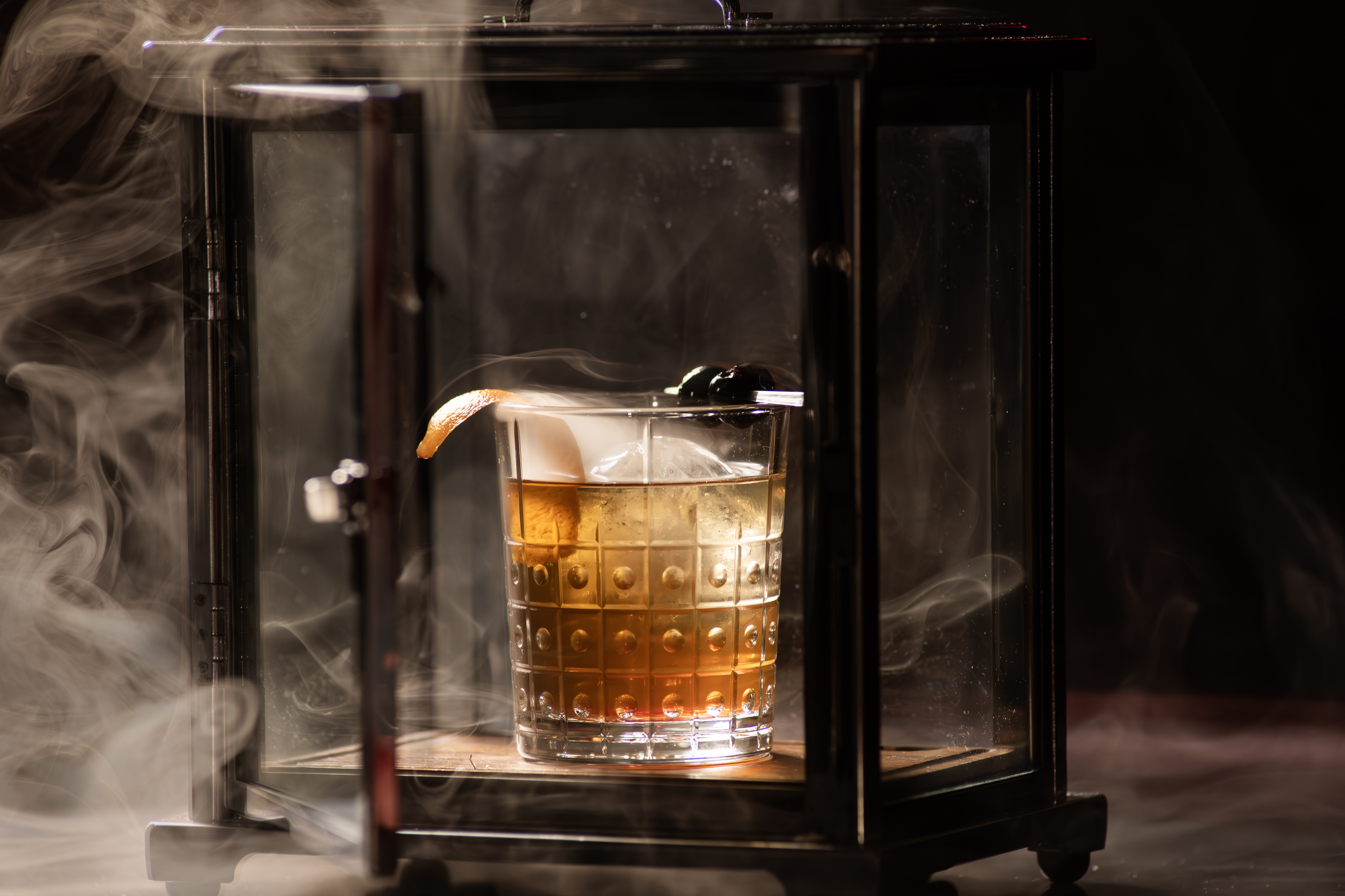 Cherry smoked old fashioned in the smoker